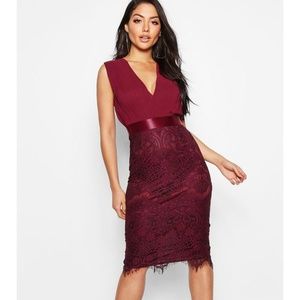 Holiday party Chiffon and lace midi dress.